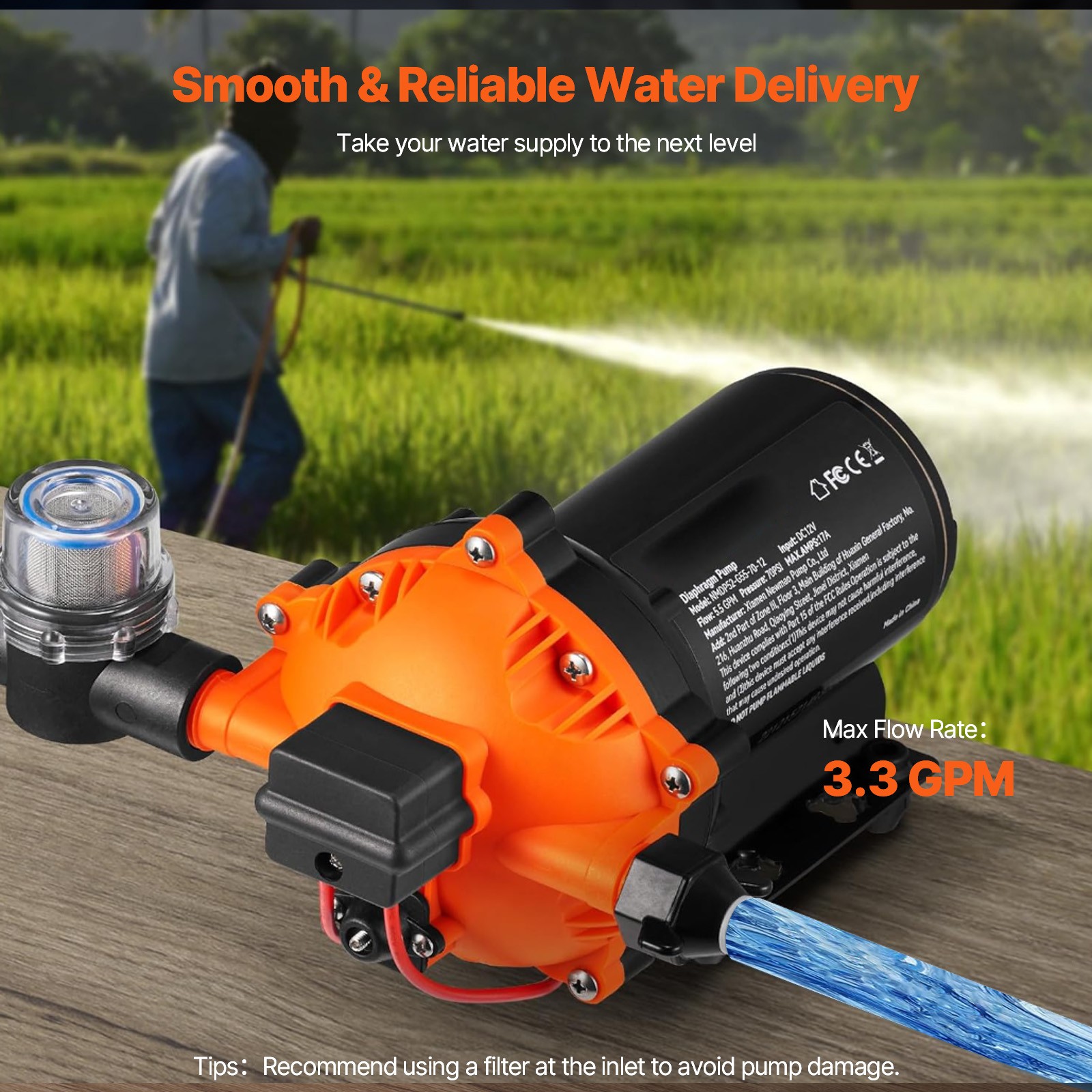 VEVOR 110V Water Pressure Diaphragm Pump Self-Priming Pump 45 PSI 3.3GPM Boat RV