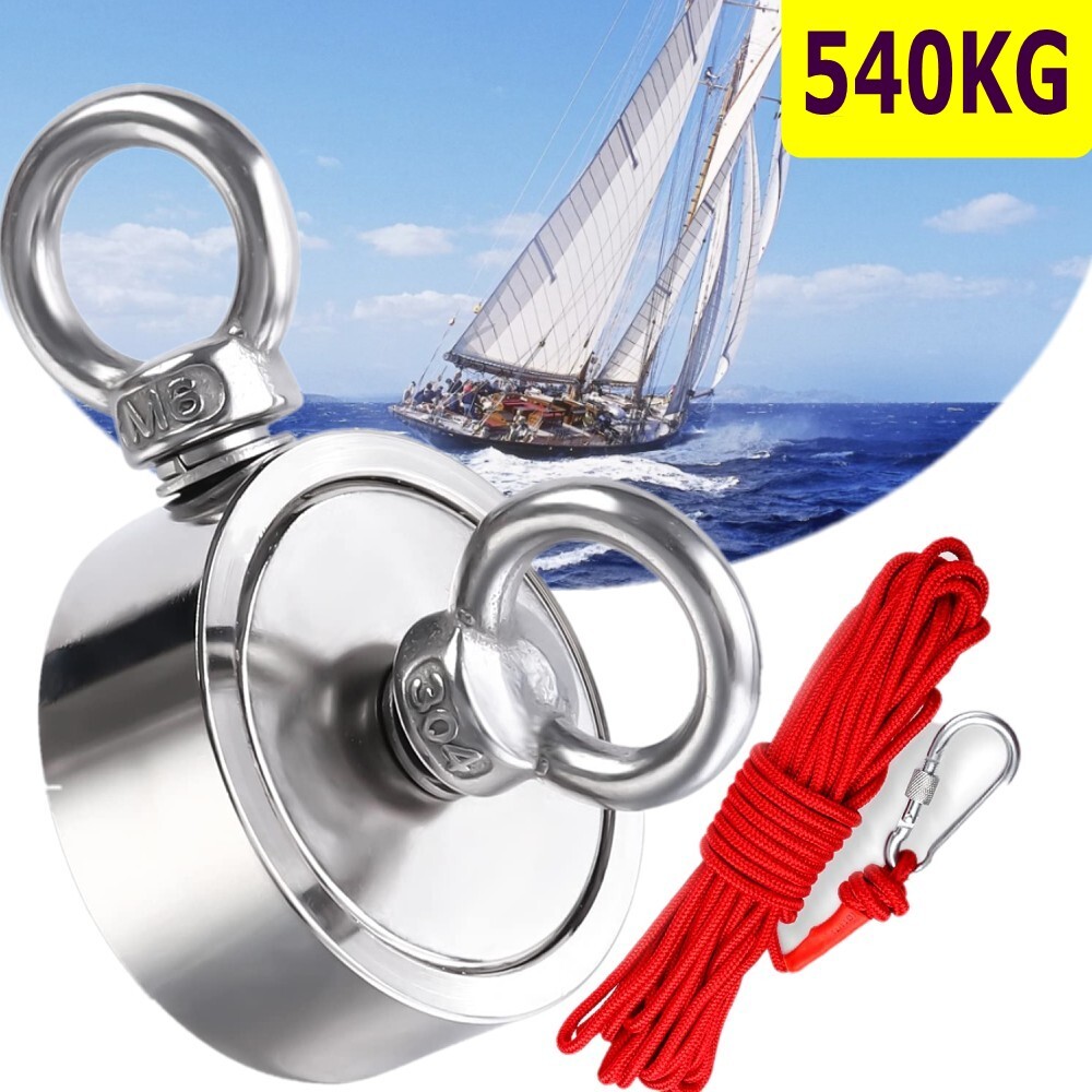 Up to 1500 Lbs Fishing Magnet Kit Pull Force Strong Neodymium + Carabiner+ Rope