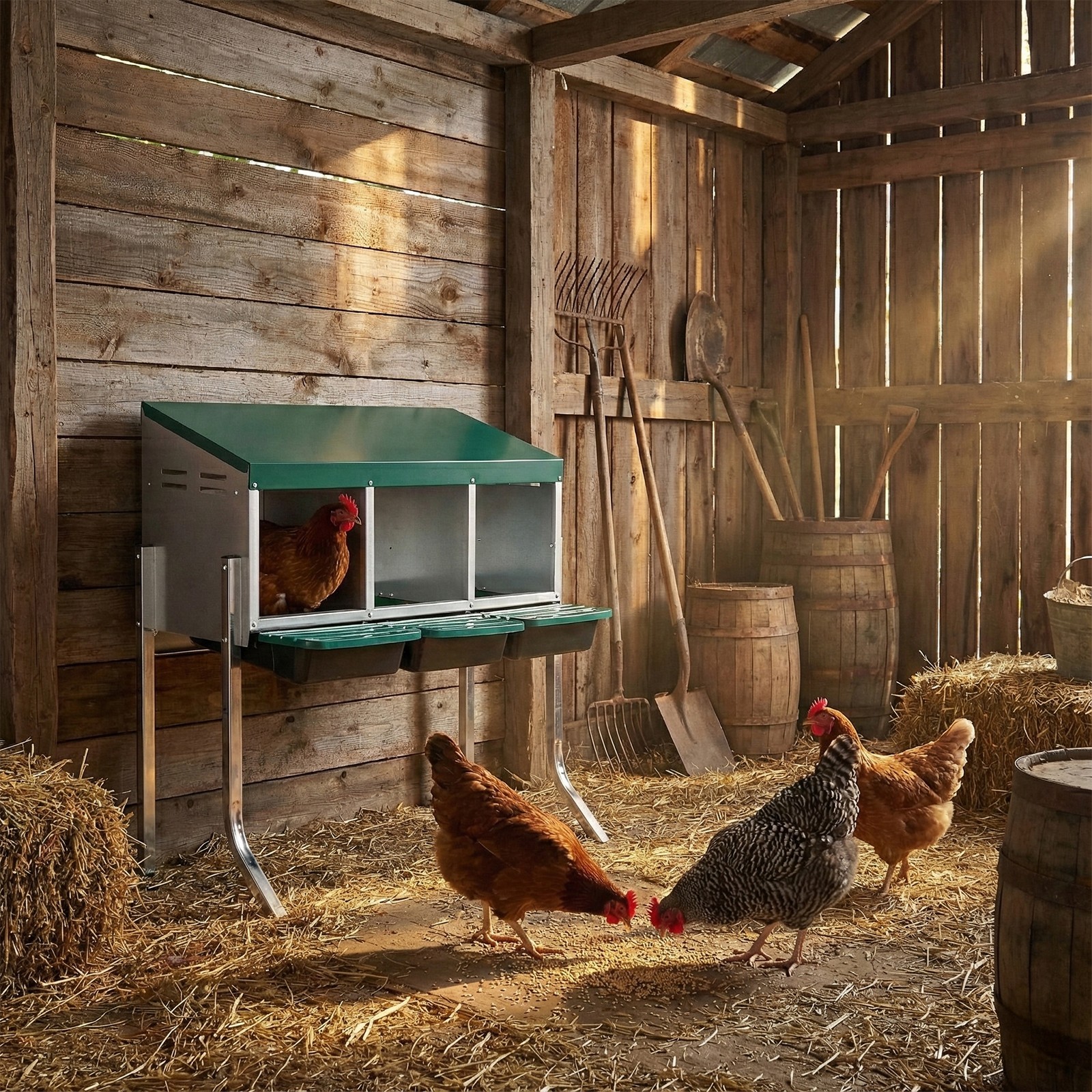Wall Mount Chicken Nesting Laying Egg Brooder Box Roll-Away Tray 3 Compartment