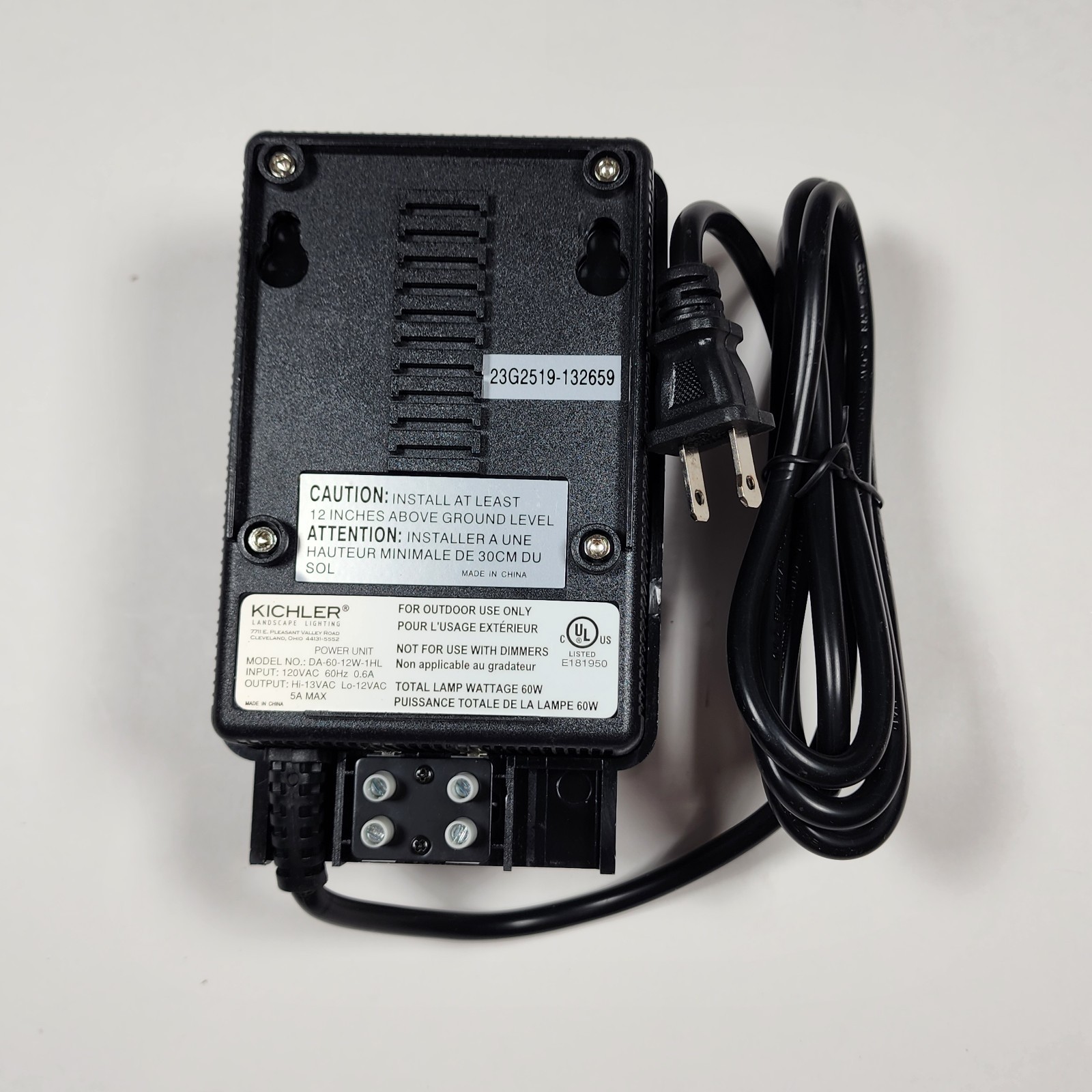 Kichler 60W Standard Series Transformer Black for 12V Lighting Systems 15E60BK