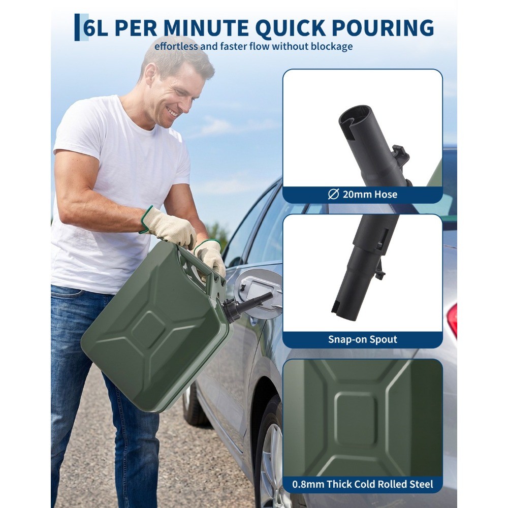 2Pcs 5.3 Gallon Jerry Can Gas Steel Tank Green Military NATO Style W/ Spout US
