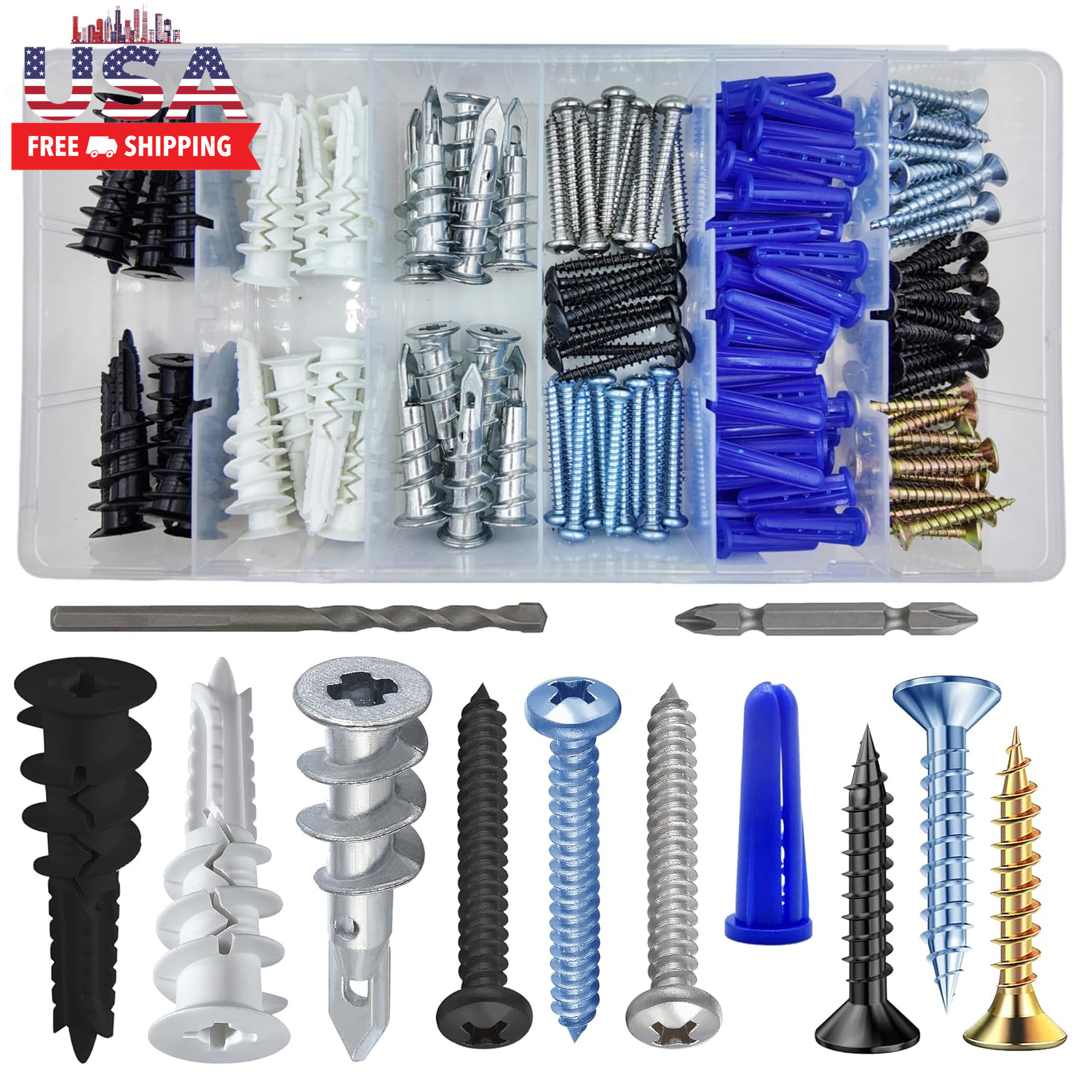Self-Drilling Drywall Anchors Assortment Kit – 182 Pcs for Concrete, Drywall,She