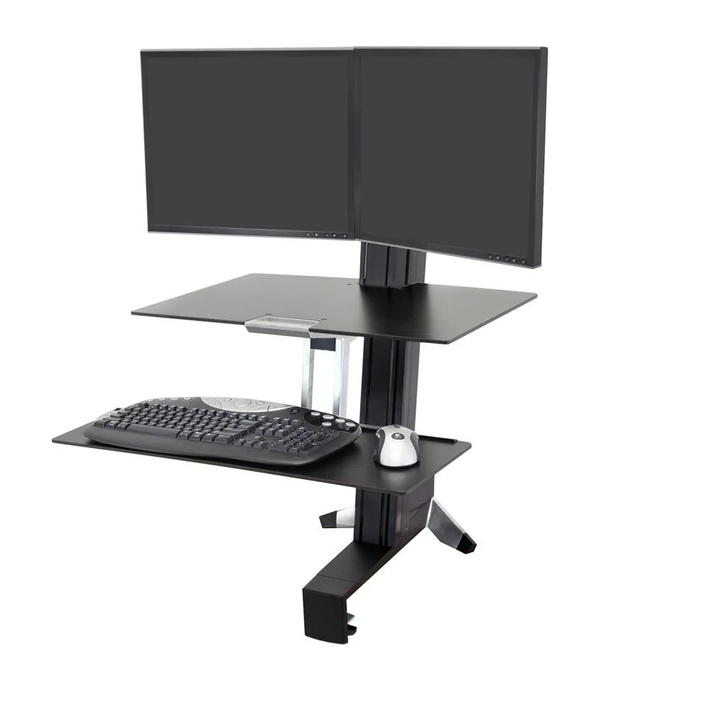 Ergotron 33-349-200 dual monitor sit/stand desk attachment with shelf (black)