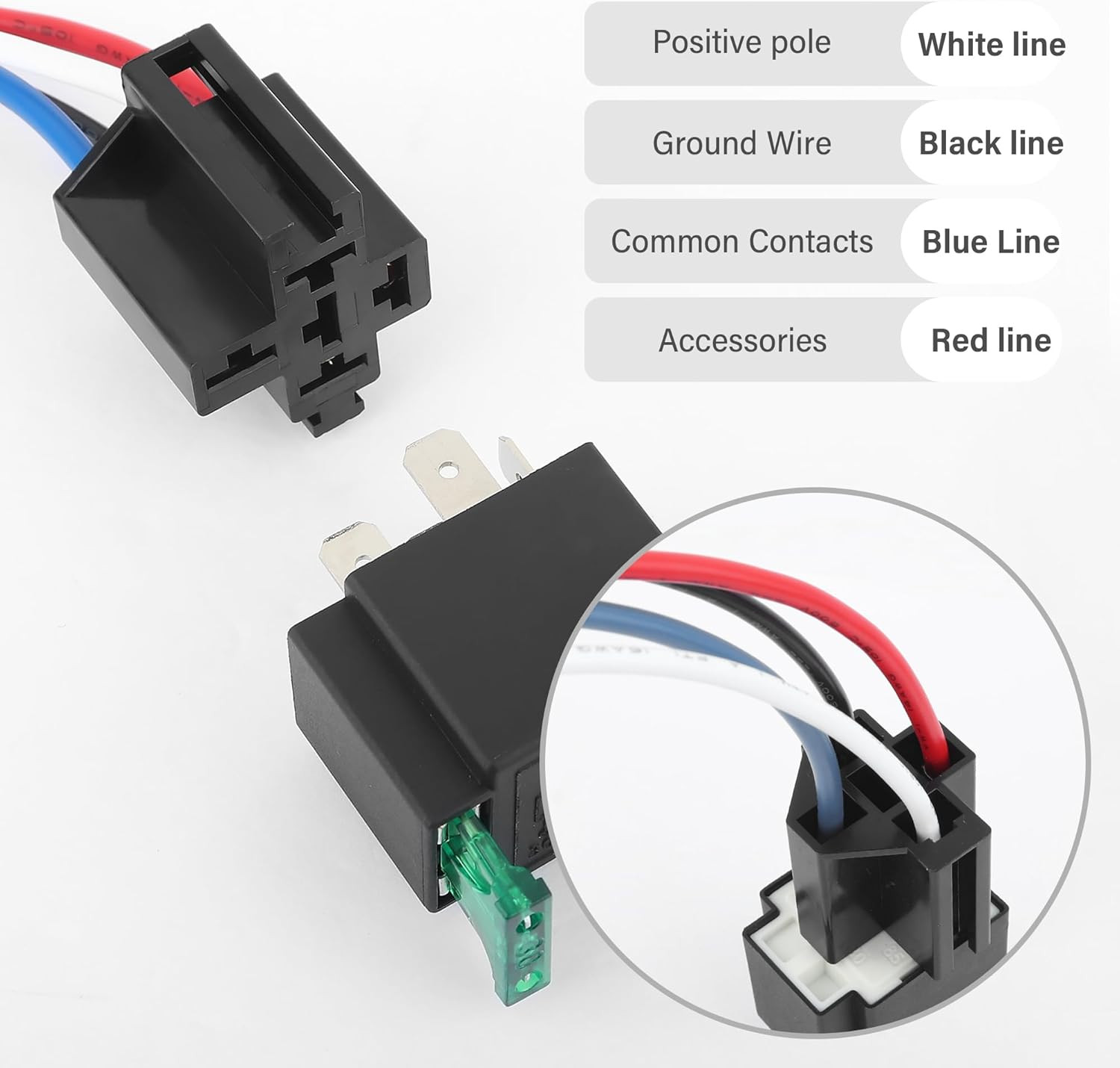 4Pin 12V Relay with 30A Fuse,Spst Normally Open Car Relay with 14 AWG Harness,Un