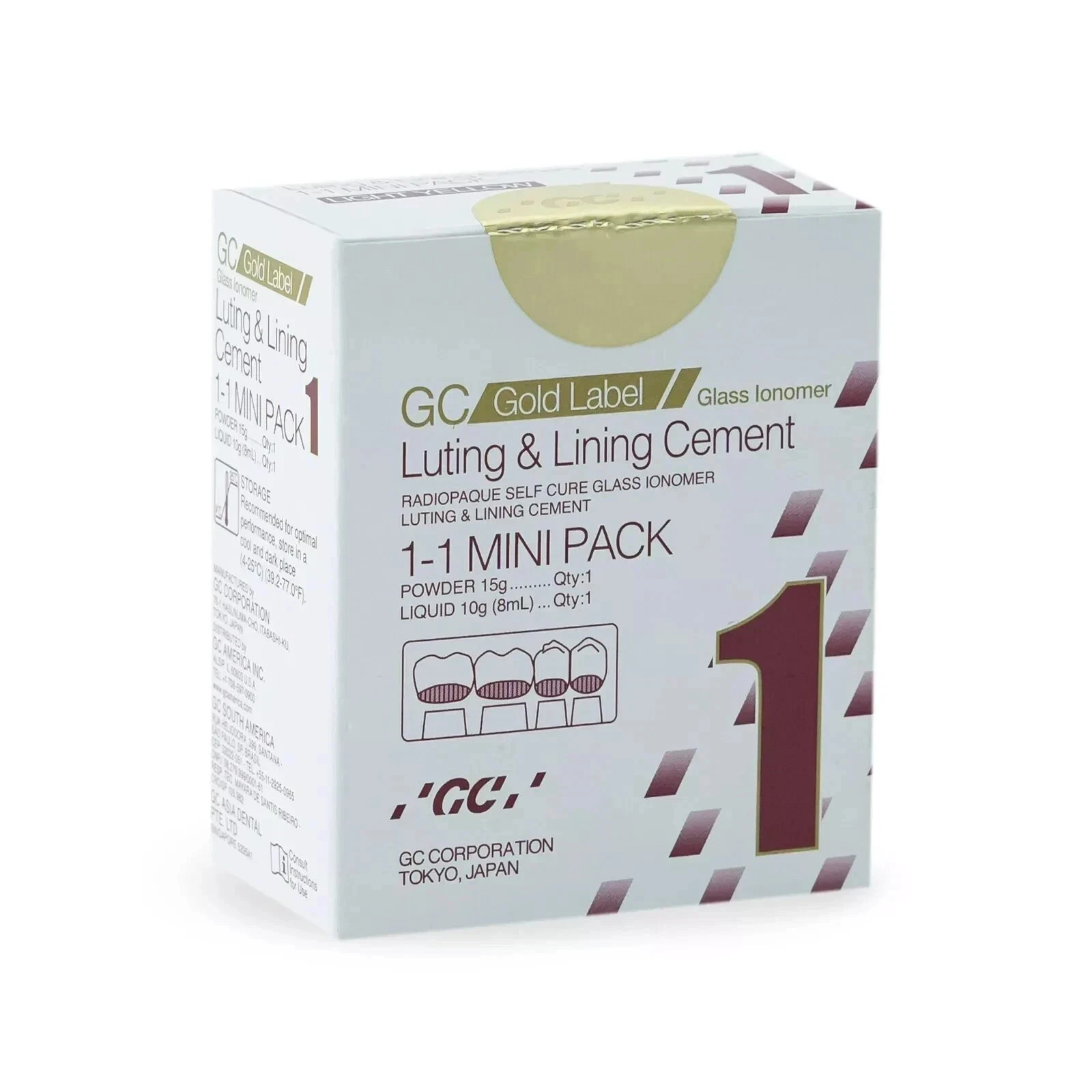 GC Gold Label Fuji 1 Radiopaque Luting & Lining Glass Ionomer Cement Fresh Stock