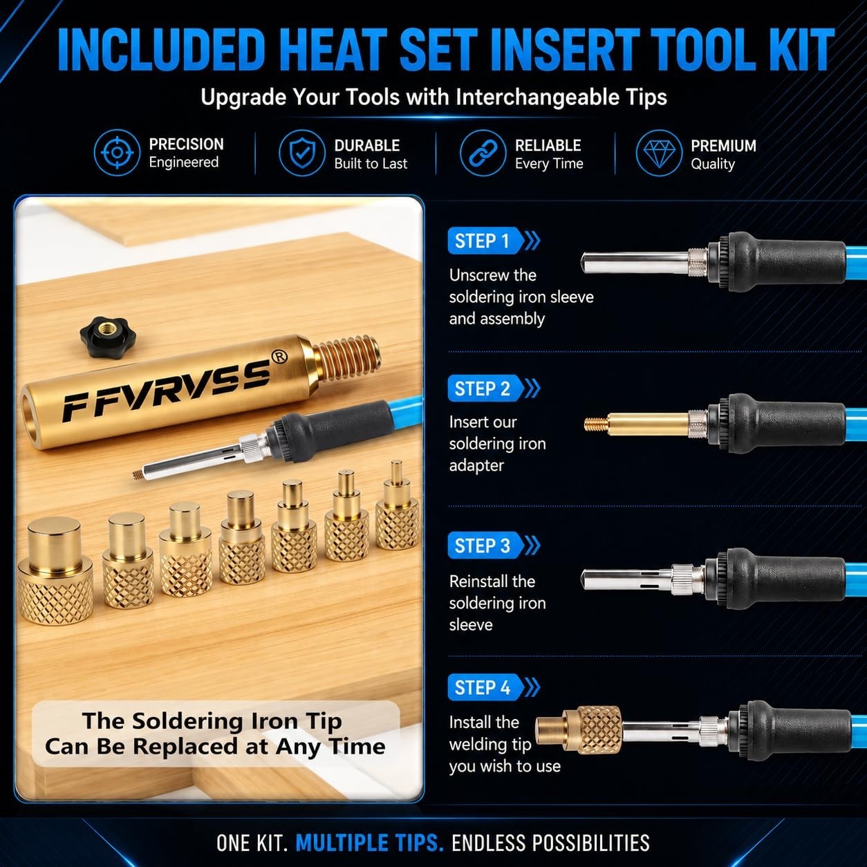 Brass Threaded Inserts Set with Heat Set Tool for Plastic Projects