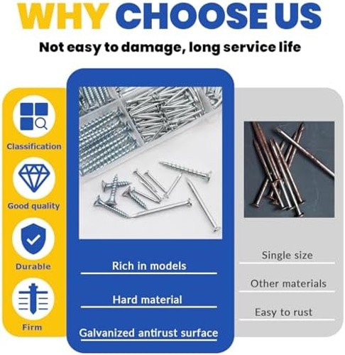 320Pcs Premium Hardware Nails & High Hardness Wood Screws Assortment Kit，1/2″…