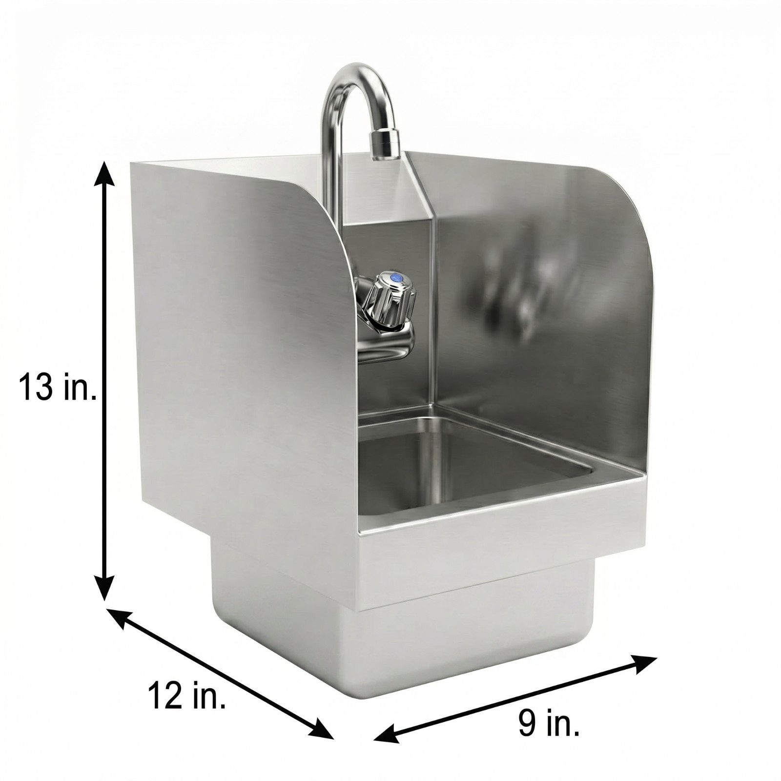12 in. x 9 in. x 13 in. Wall Mount Stainless Steel Hand Sink with Side Splashes