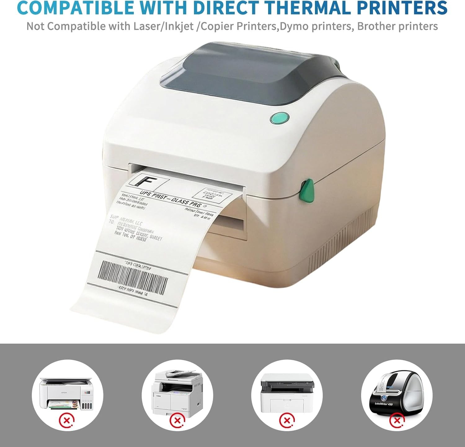 4X6 Blank Direct Thermal Shipping Labels, 250 Labels per Roll, 6 Rolls, 1500 Lab