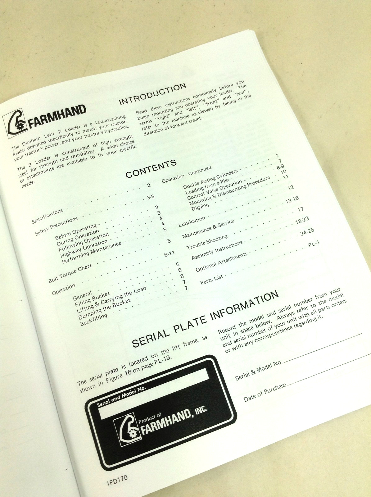 Farmhand Dunham Lehr Series 2 Loader Operators Manual Parts List Instructions