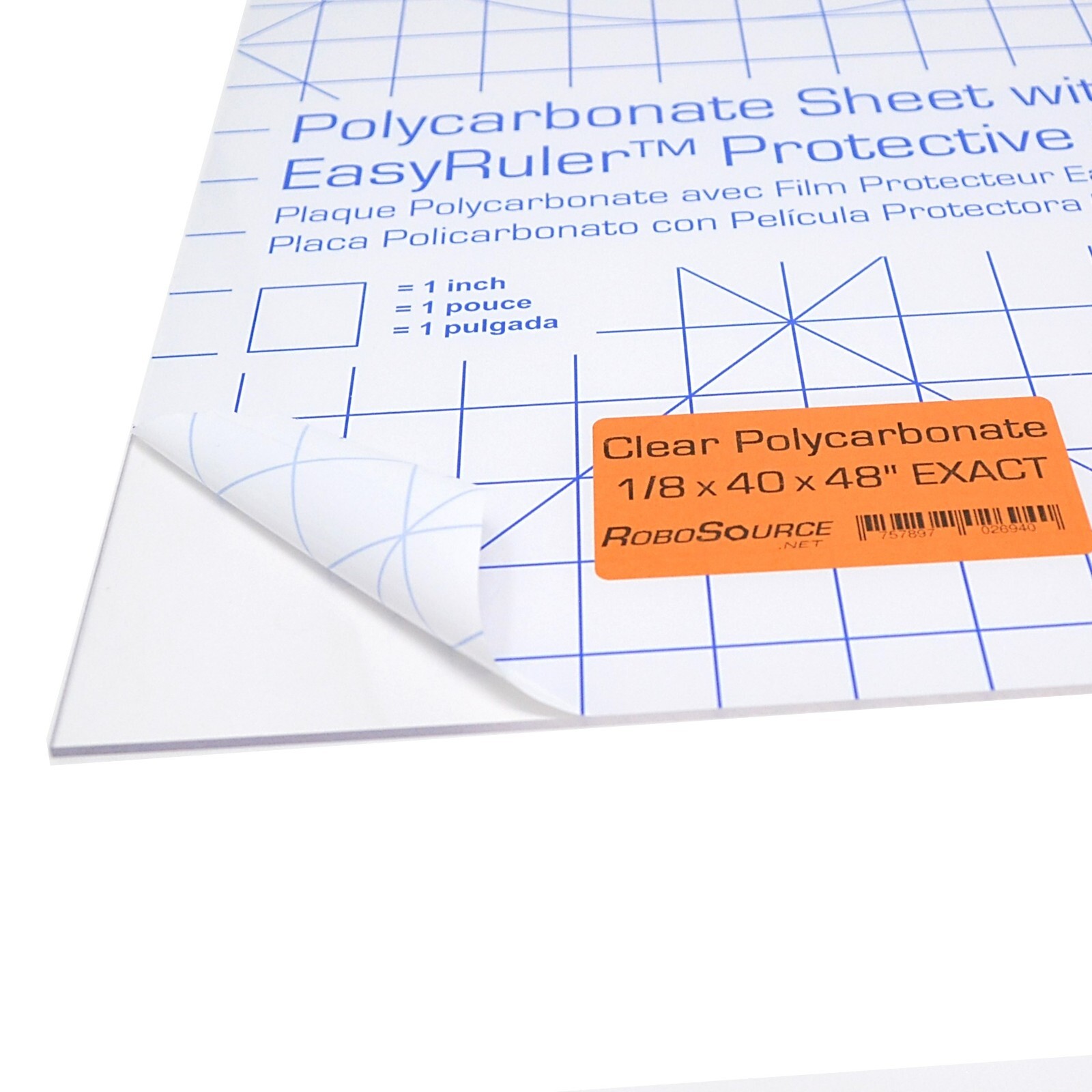 Polycarbonate Plastic Sheet 40″ X 48″ X 0.118″ (1/8″) Exact with EasyRuler Film
