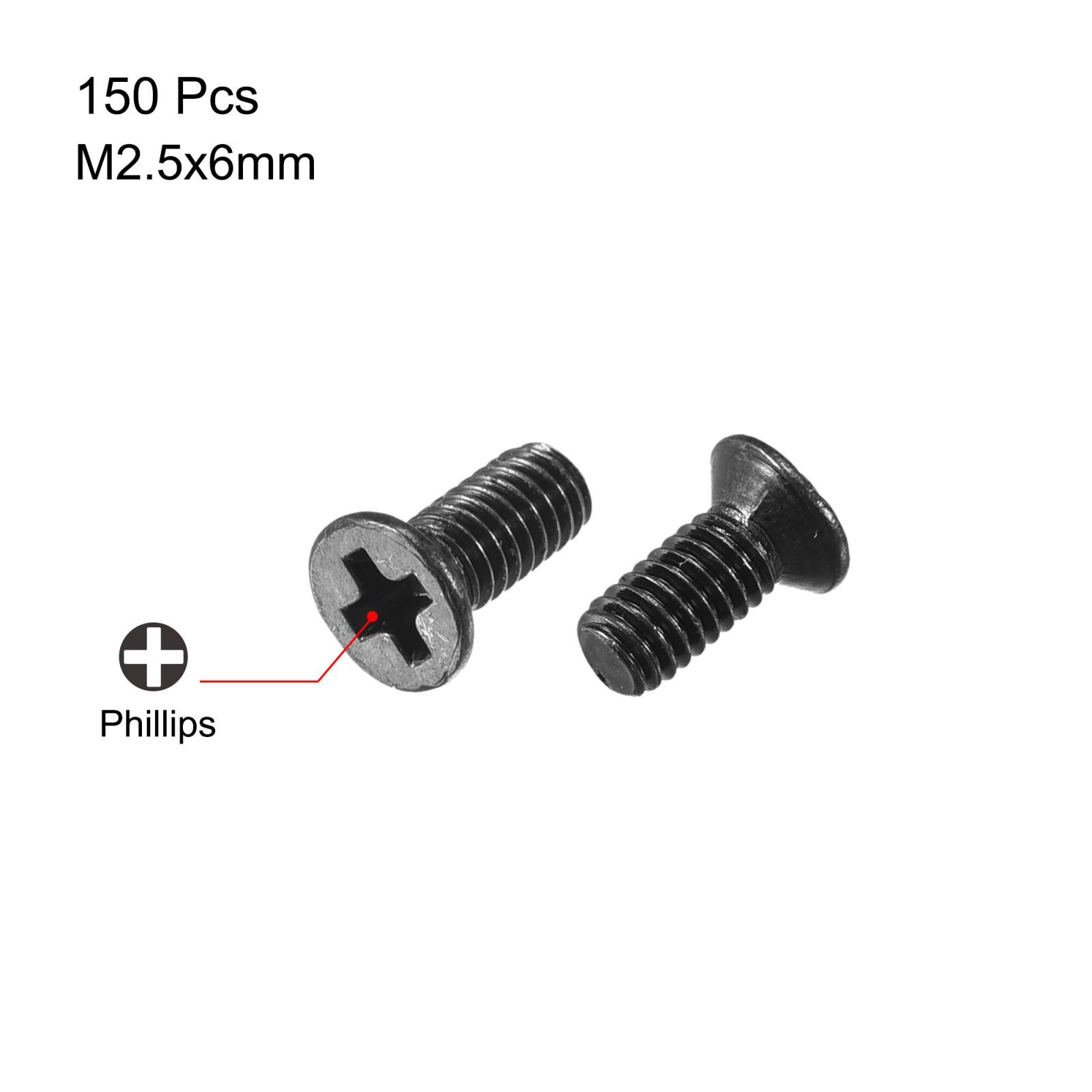M2.5 x 6mm Phillips Flat Head Screws Carbon Steel Machine Screws Black 150pcs
