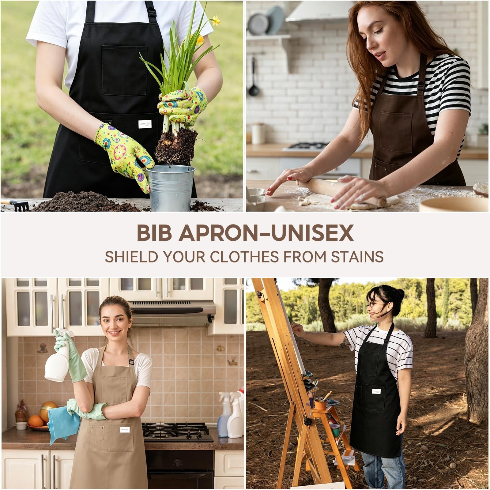 Kitchen Apron, Chef Aprons for Men Women with 5 Pockets, Adjustable Bib Baris…