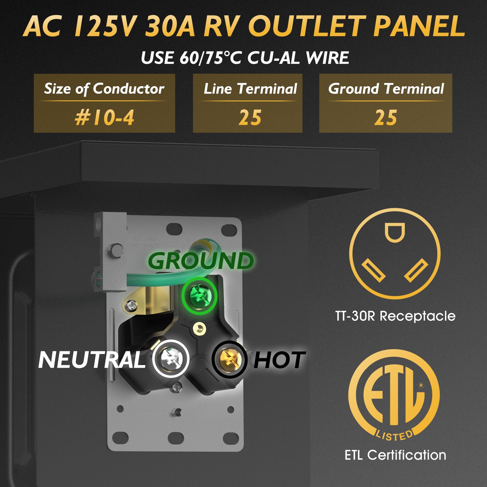 TOOLIOM 30A RV/EV Outlet Box NEMA TT-30R Lockable Weatherproof for Camper