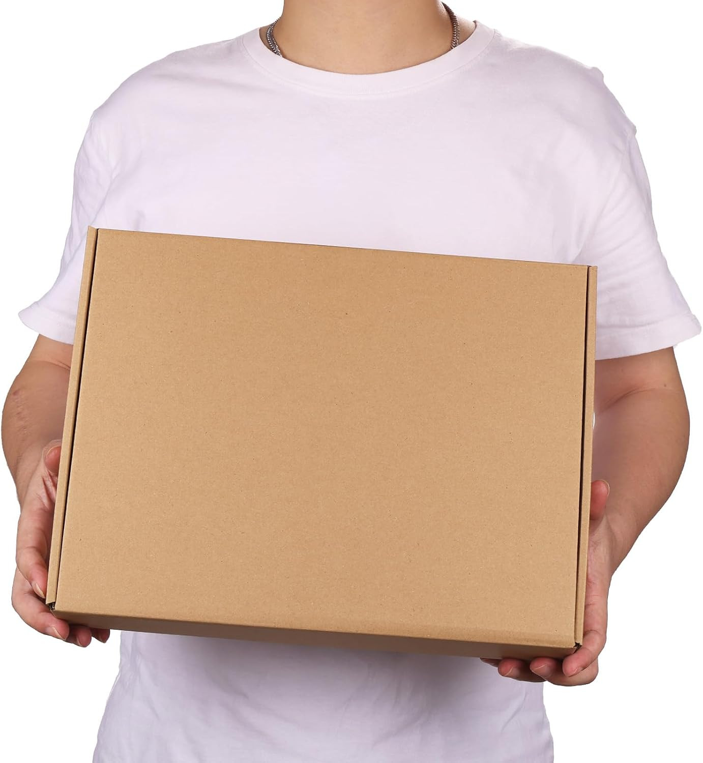 Set of 6 Brown Cardboard Shipping Boxes, 13x10x2 Inch, Easy Fold & Lock