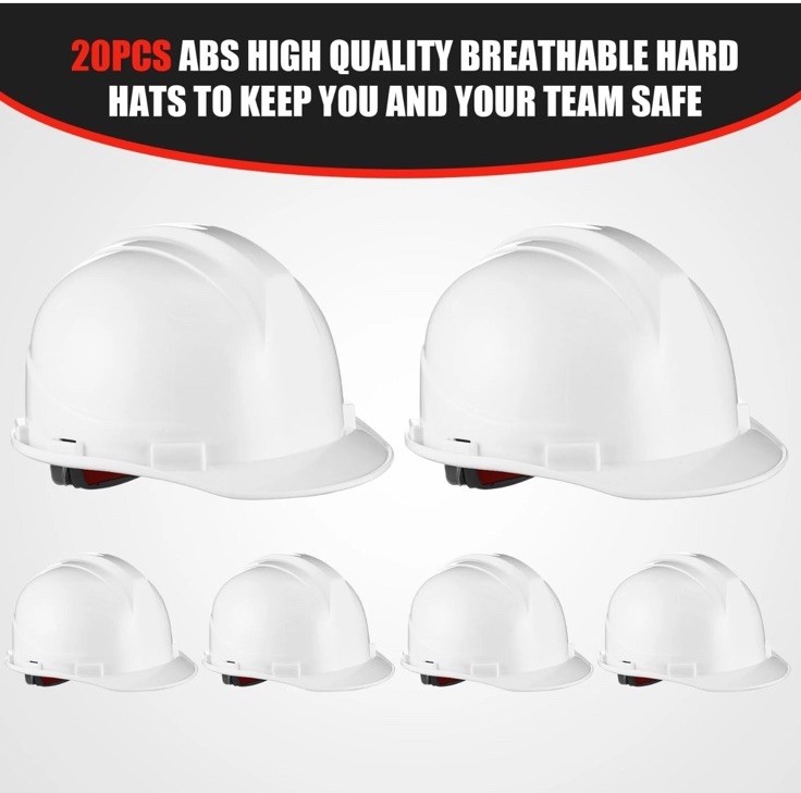 20 Pcs Hard Hats With 4 Pt. Suspension Bulk Safety Helmets Adjustable Ratchet