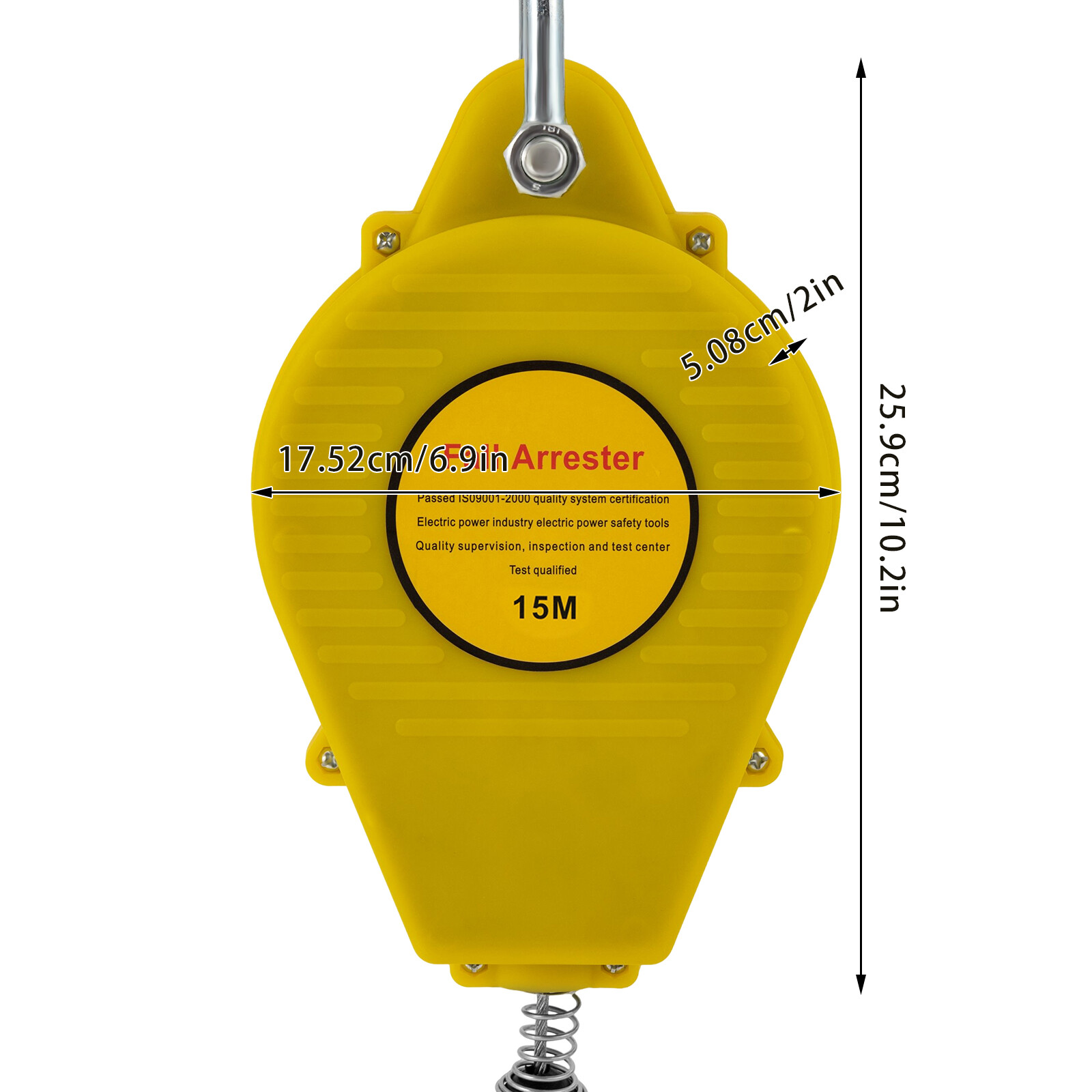 15M Self-Retracting Fall Arrester with Double Locking Hook, 150kg Capacity