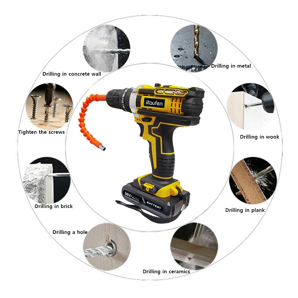 21V Cordless Impact Driver Electric Hammer Drill Combo Kit with 2 Battery B01