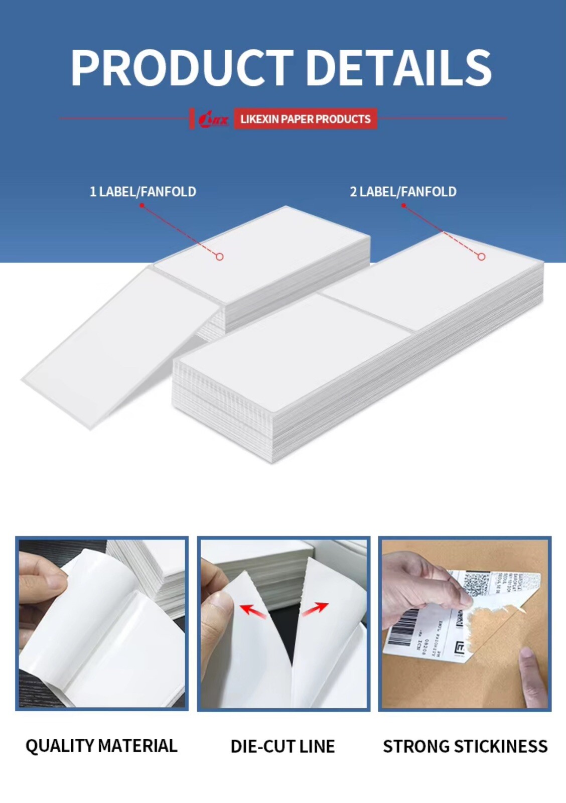 FanFold 4”x 6”Direct Thermal Shipping Labels , 500 Labels per Stack