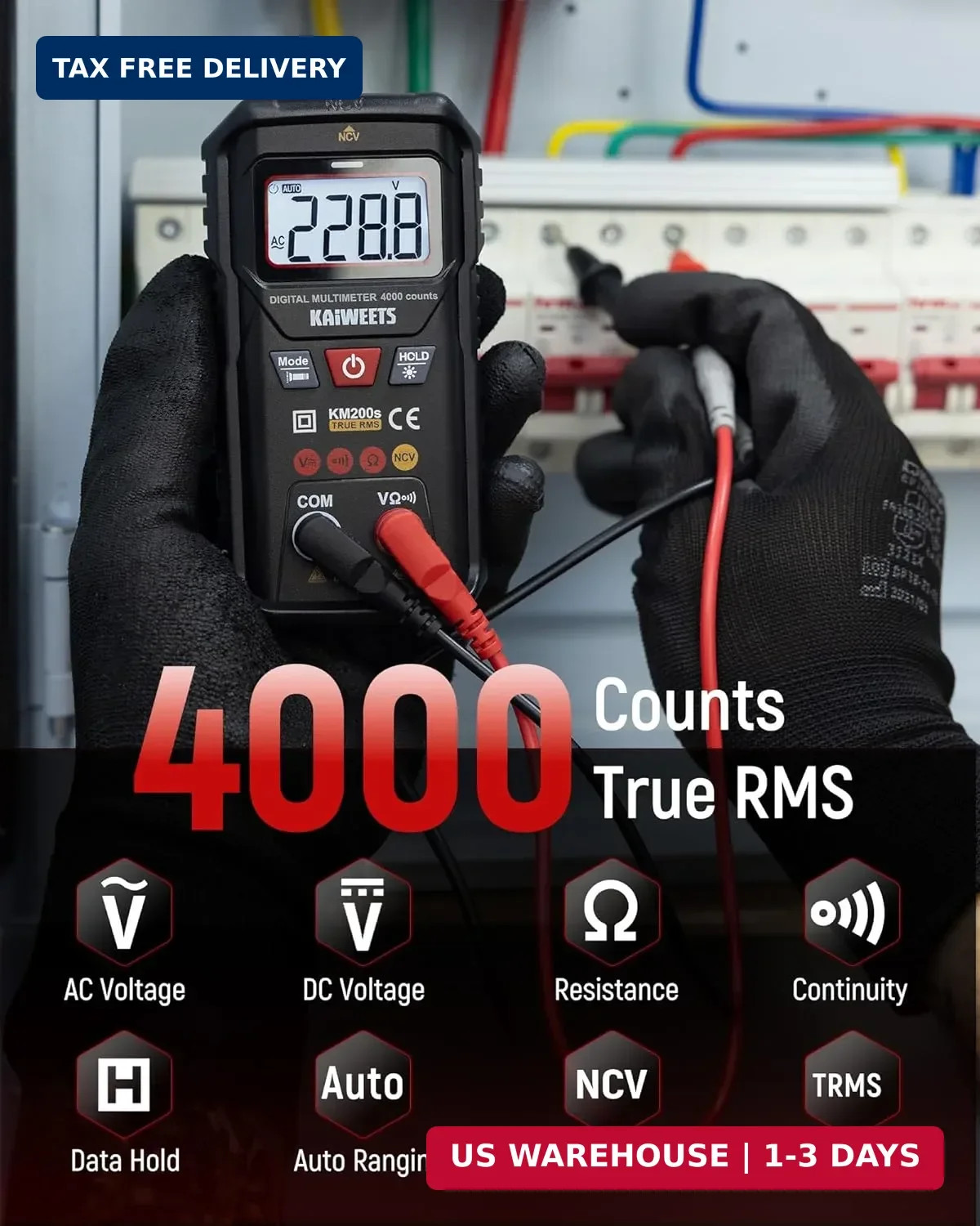 KAIWEETS KM200s Smart Digital Multimeter True RMS, 4000 Counts, Auto Ranging Vol