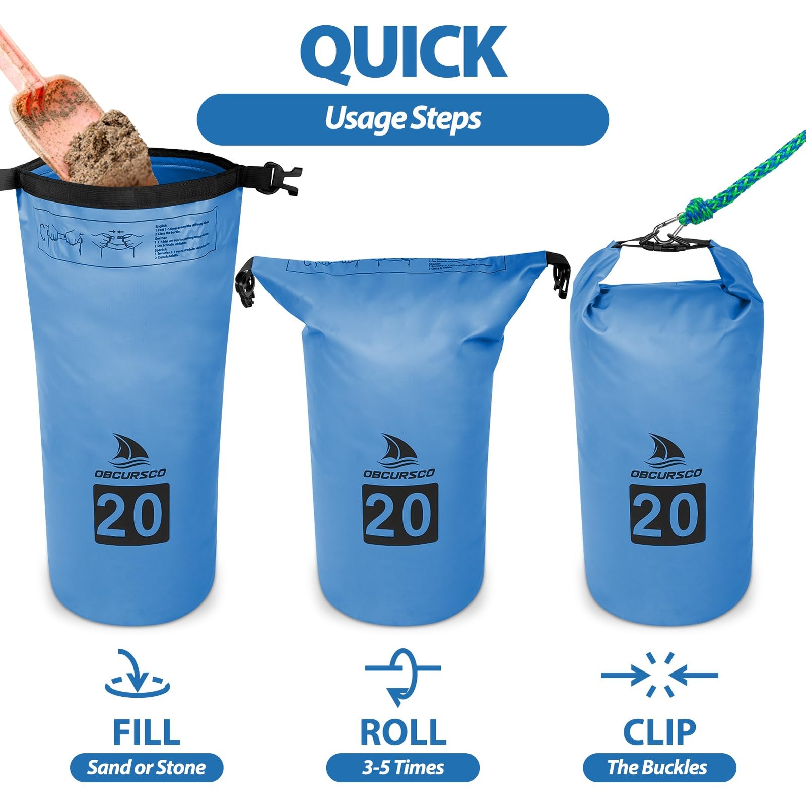 Obcursco 20L Jet Ski Anchor Kit Pwc Anchor 2 In 1 Sand Bag Anchor For Float