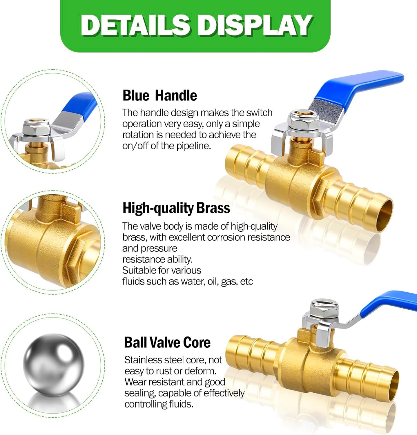5/8″ Brass Hose Barb Ball Valve 2pcs