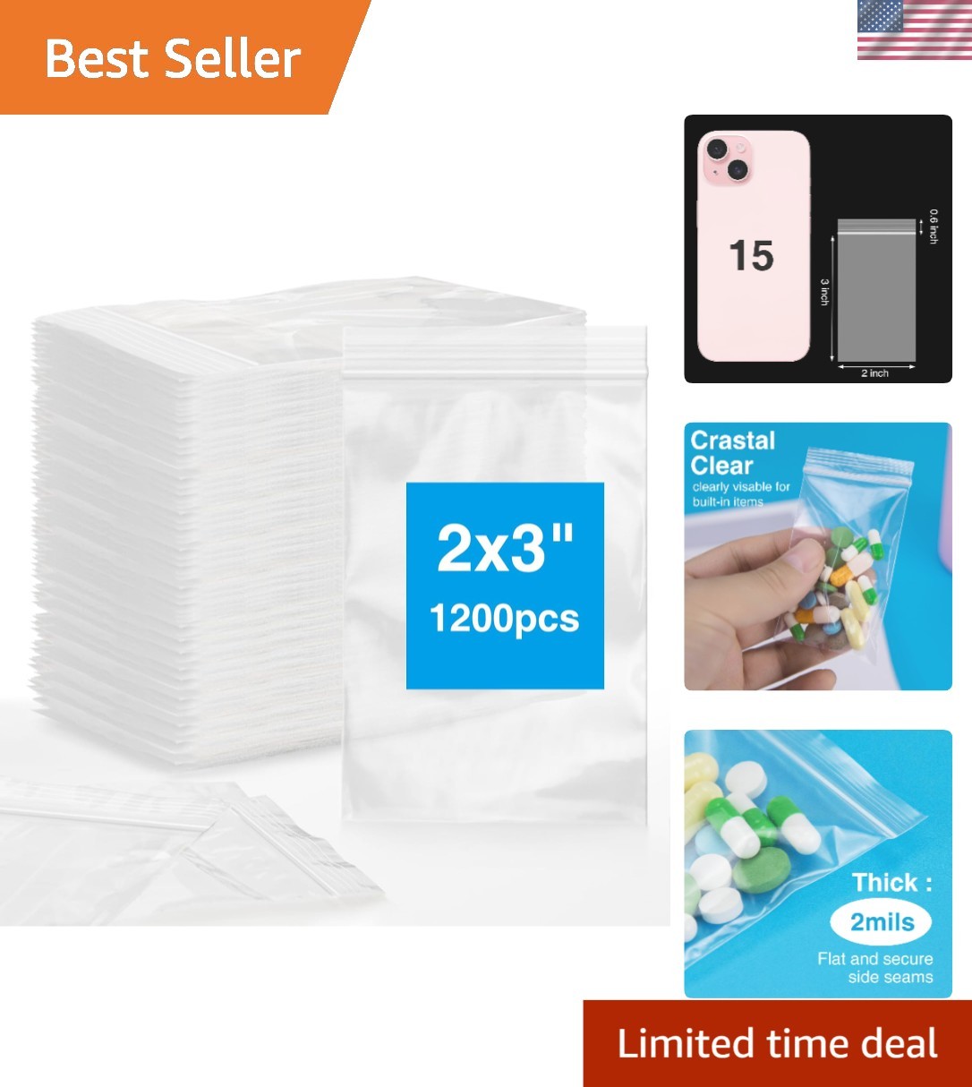 Value Pack of 1200 Resealable 2×3 Plastic Zip Bags – Perfect for Daily Use