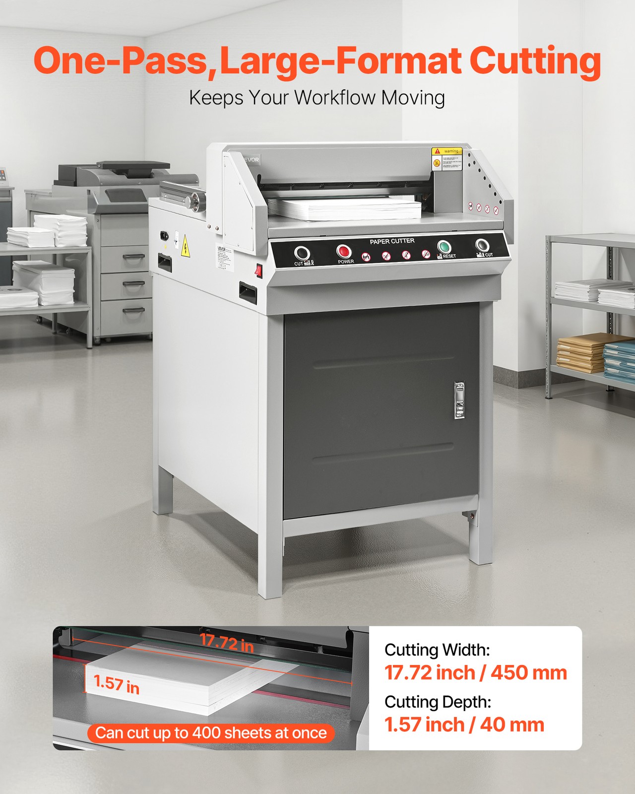 VEVOR Electric Paper Cutter 17.72 in Cutting Width 1.57 in Cutting Thickness