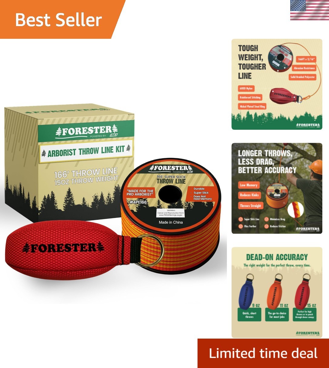 Arborist Throw Line Kit | Throw Weight & 166ft Rope | Ultra Slick 100% Polyes…