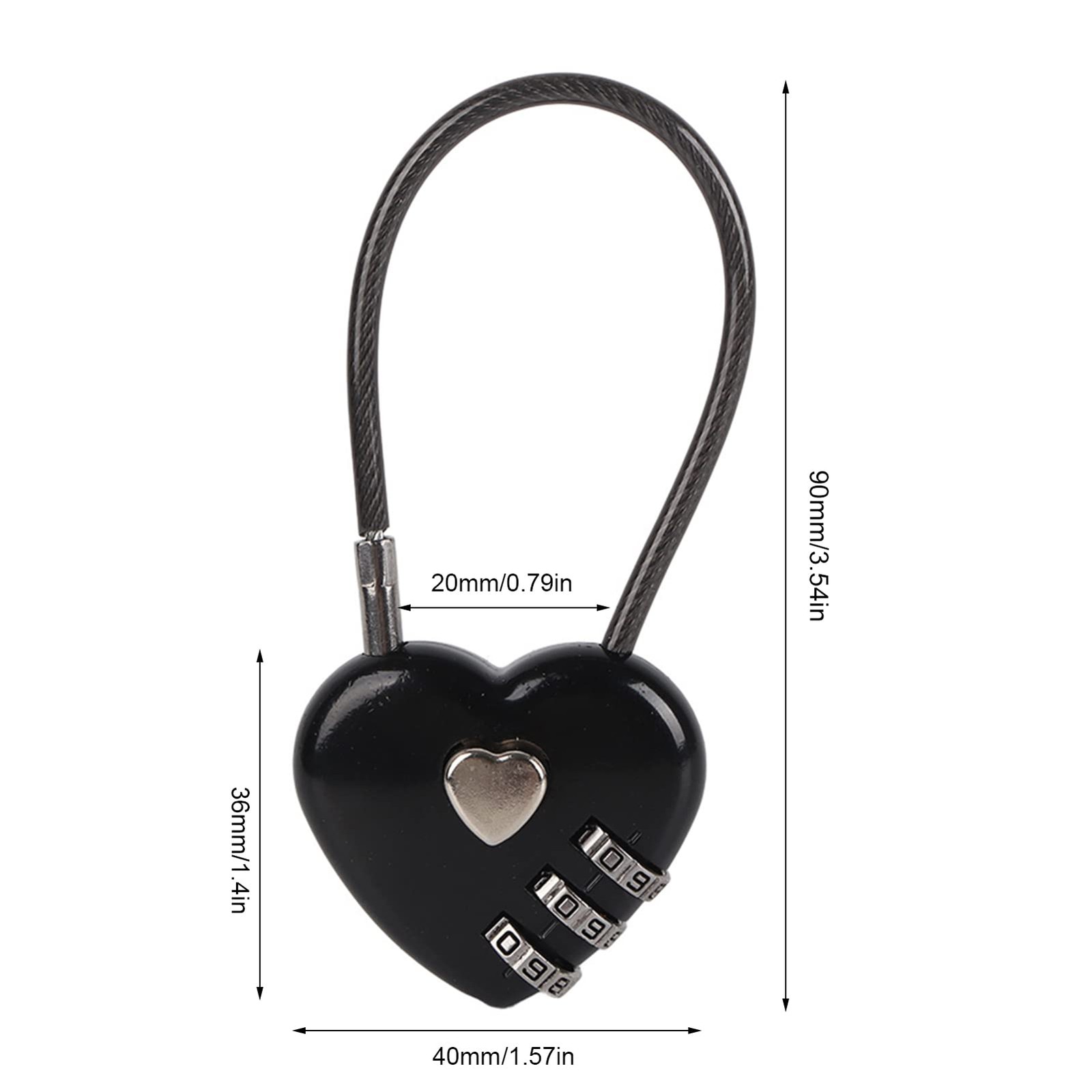 Heart Shape Code Lock Compact mini Size with 3 Digit Combination Black
