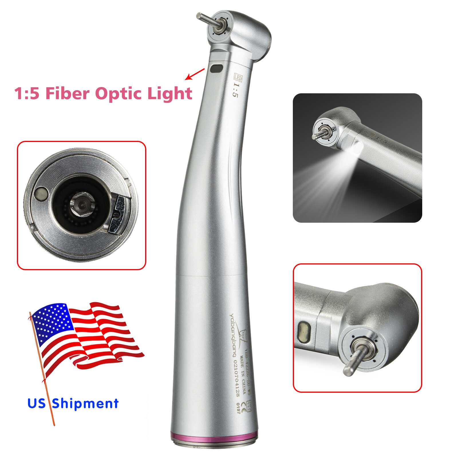 Dental 1:1 No-LED/1:5 LED Increasing Contra Angle Handpiece Fit FG 1.6mm Bur USA