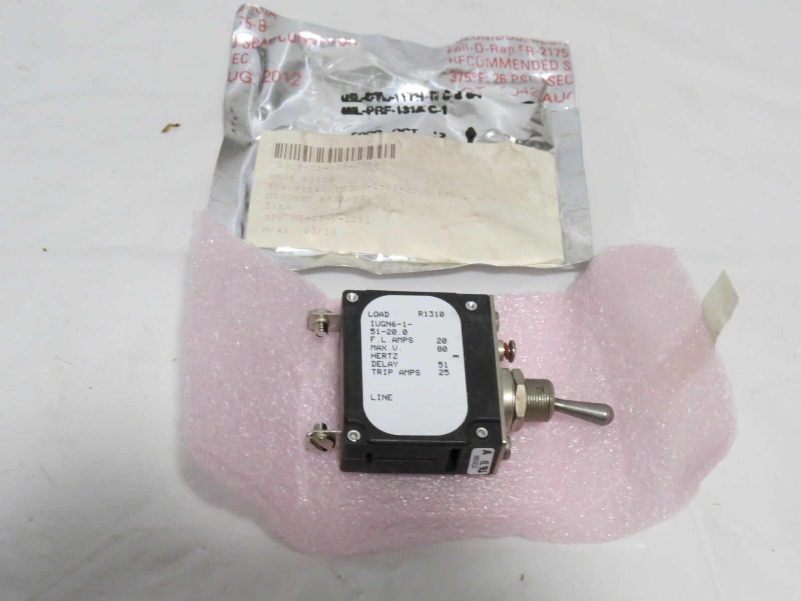 Airpax Circuit Breaker IUGN6-1-51-20.0 Sensata 20 Amp Magnetic Toggle Switch