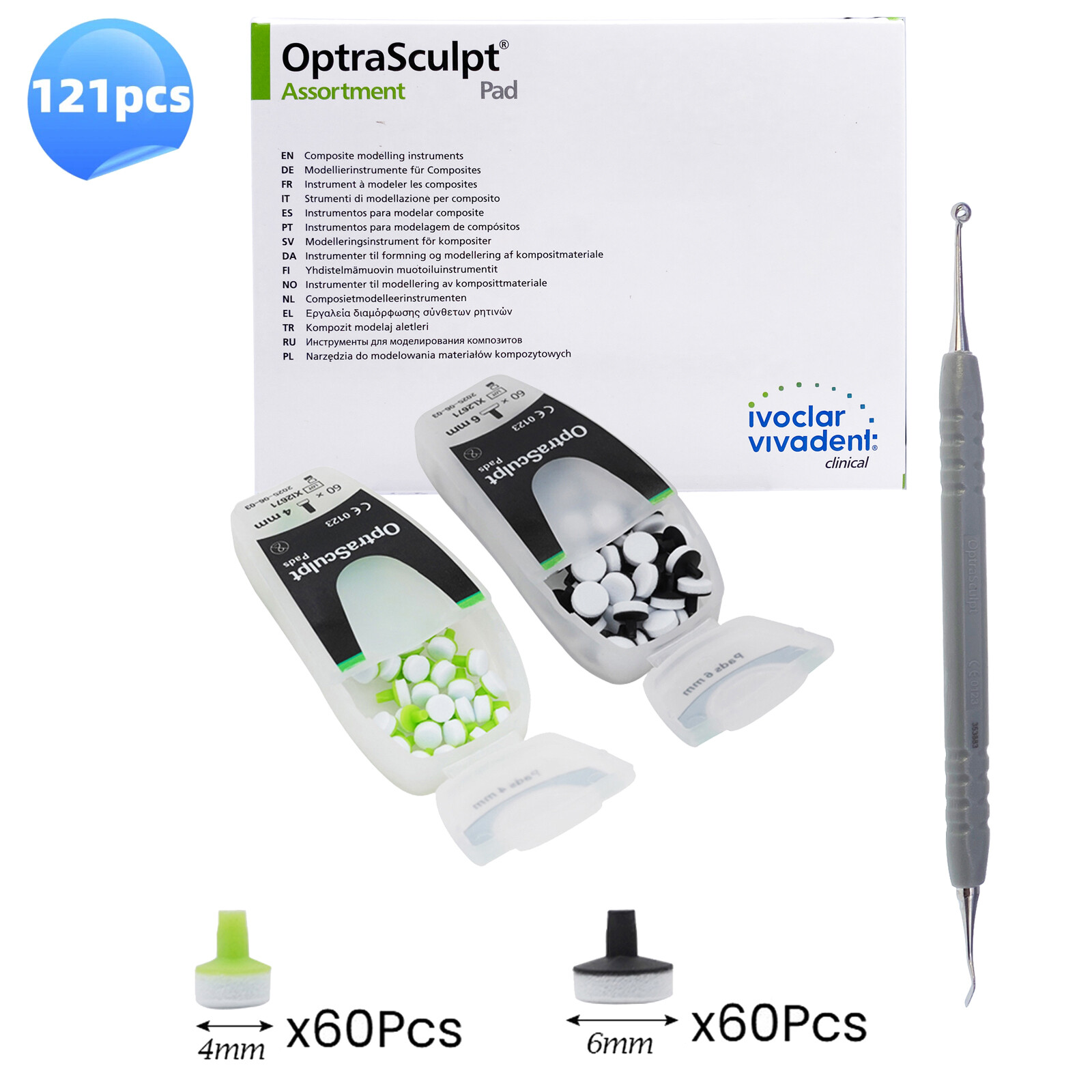Dental OptraSculpt Foam Pads Kit Veneer Composite Resin Filling Spatula Handle