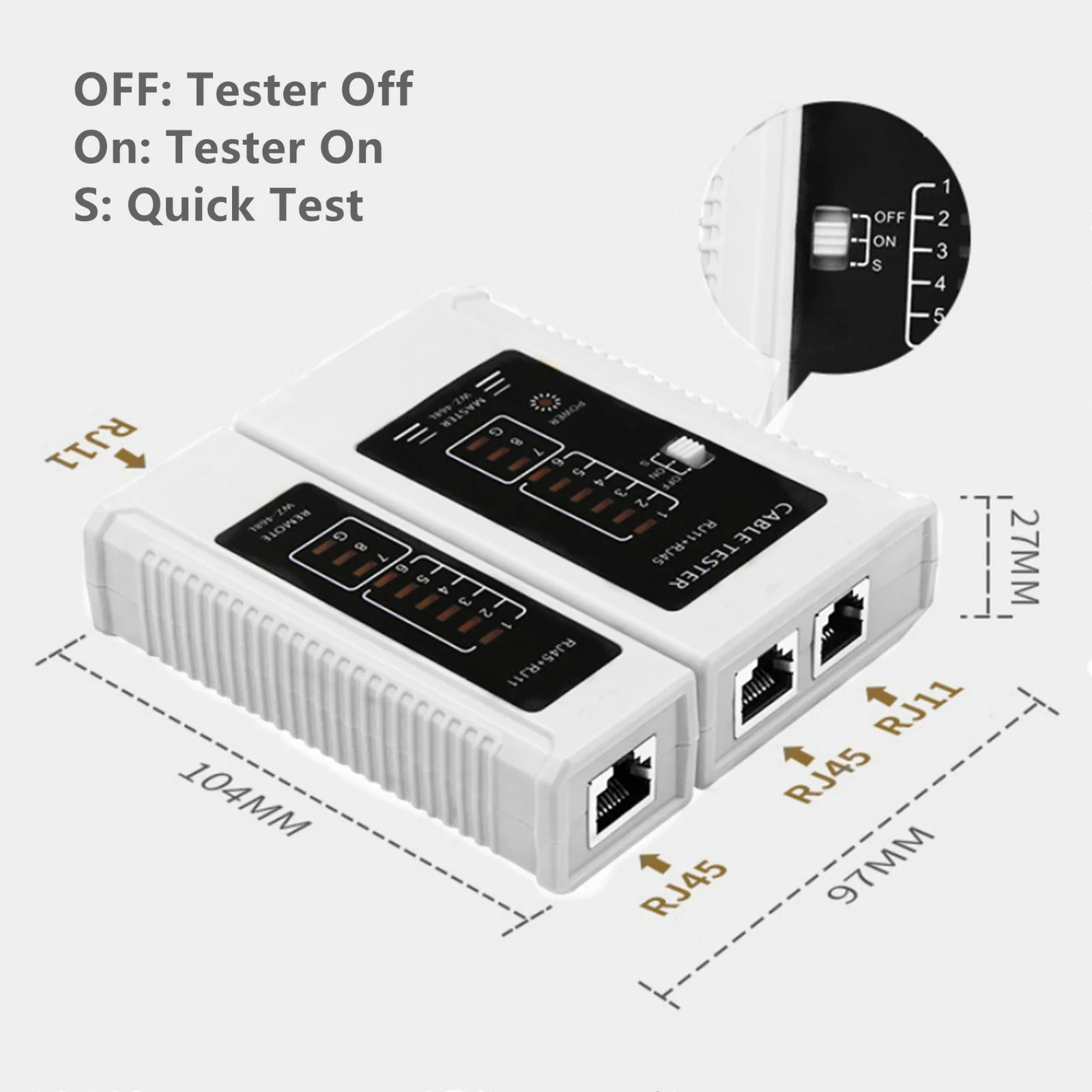 Network Cable Tester Test Tool RJ45 RJ11 RJ12 CAT5 CAT6 UTP USB LAN Wire White