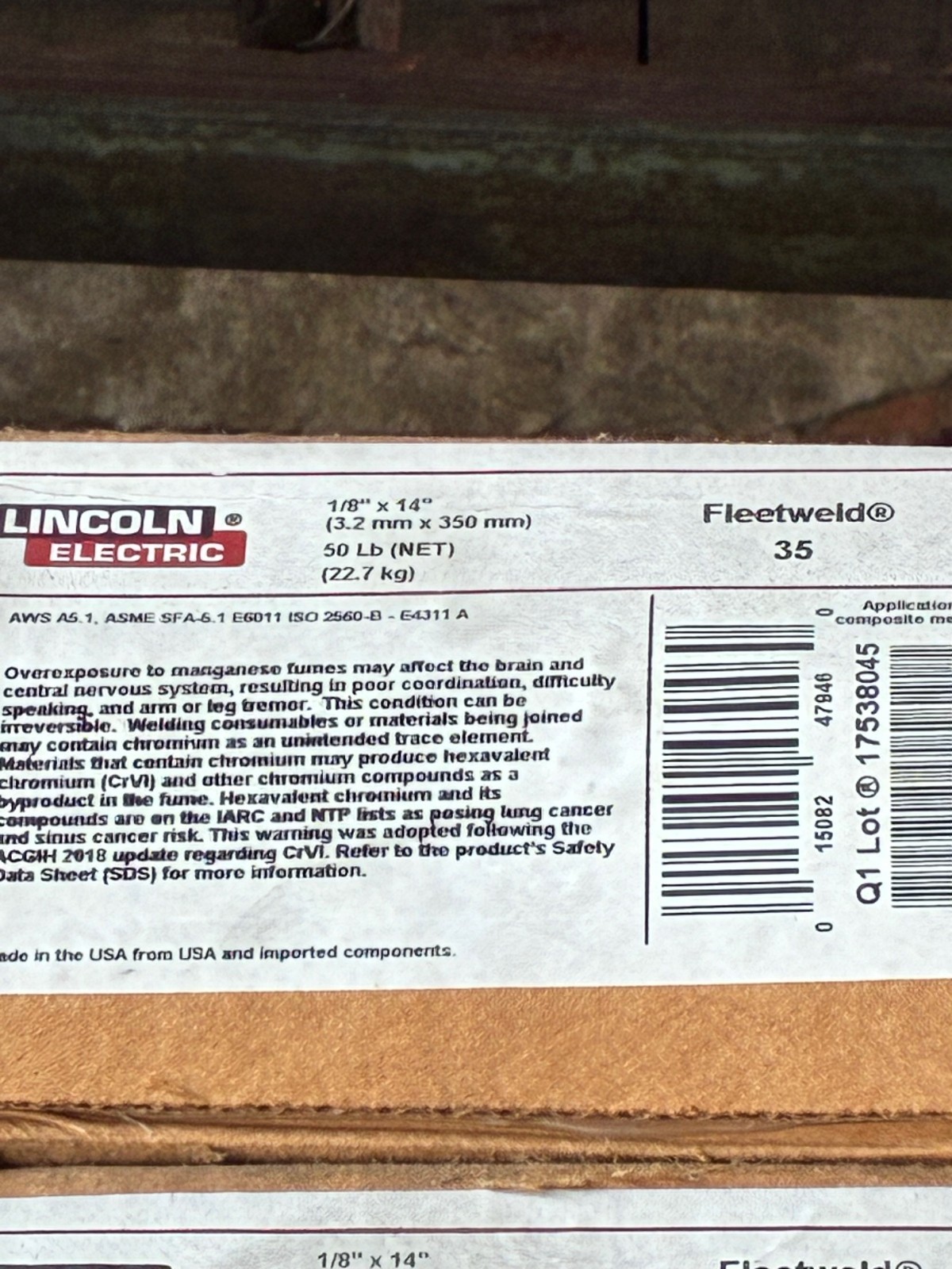 LINCOLN 1/8″ 6011 FLEETWELD 35 #ED028153 50# CTN