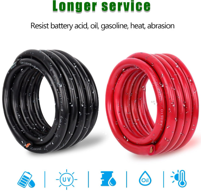 Cable de Batería 2 AWG, 15FT Rojo + 15FT Negro, Cobre OFC, para Automóvil y Sola