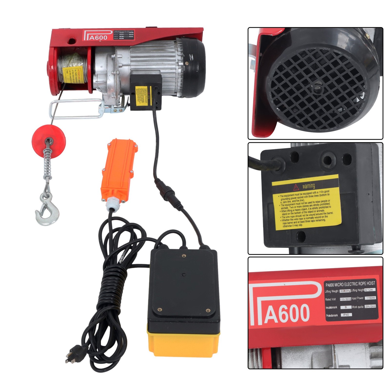 Electric Hoist 1320lbs with Wireless Remote Control,14ft Wired Remote Control