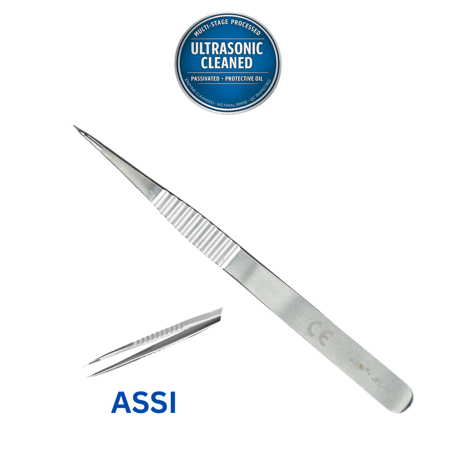 ASSI JFL-3D Microsurgical Forceps, 0.2mm Tips, Straight, 5 1/8″