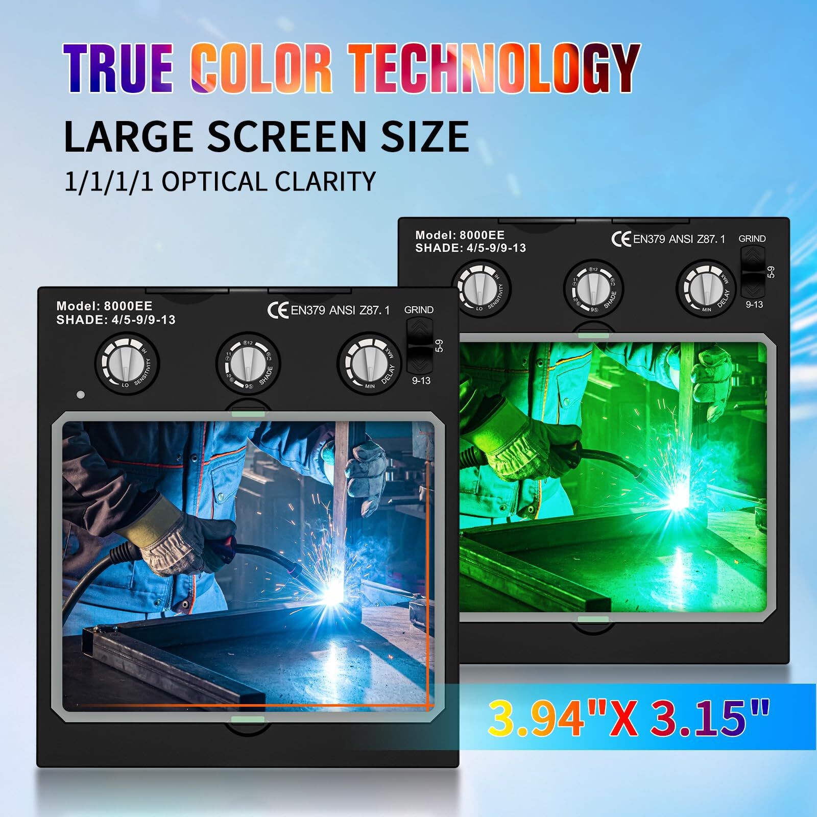 True Color Auto Darkening Welding Filter, 4 Sensor, Shade 4/5-13, 4.49″ x 5.24″
