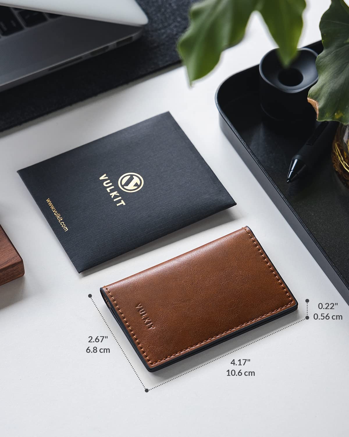 VULKIT Leather Business Card Holder 2 Sided Slim Business Name Card Organizer fo