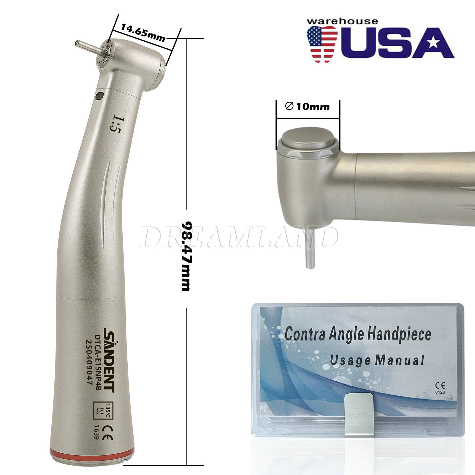 3pcs SANDENT Dental 1:5 LED Contra Angle Handpiece High Speed for Electric Motor