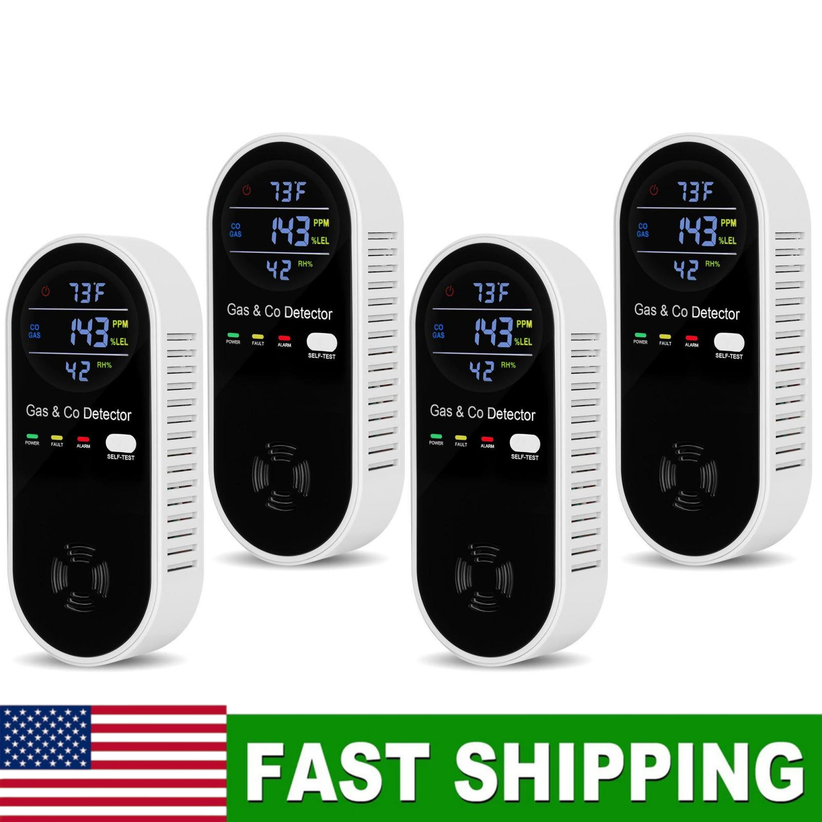 4PCS 4-IN-1 NATURAL GAS LEAK DETECTOR & CARBON MONOXIDE DETECTORS W/ TEMPERATURE