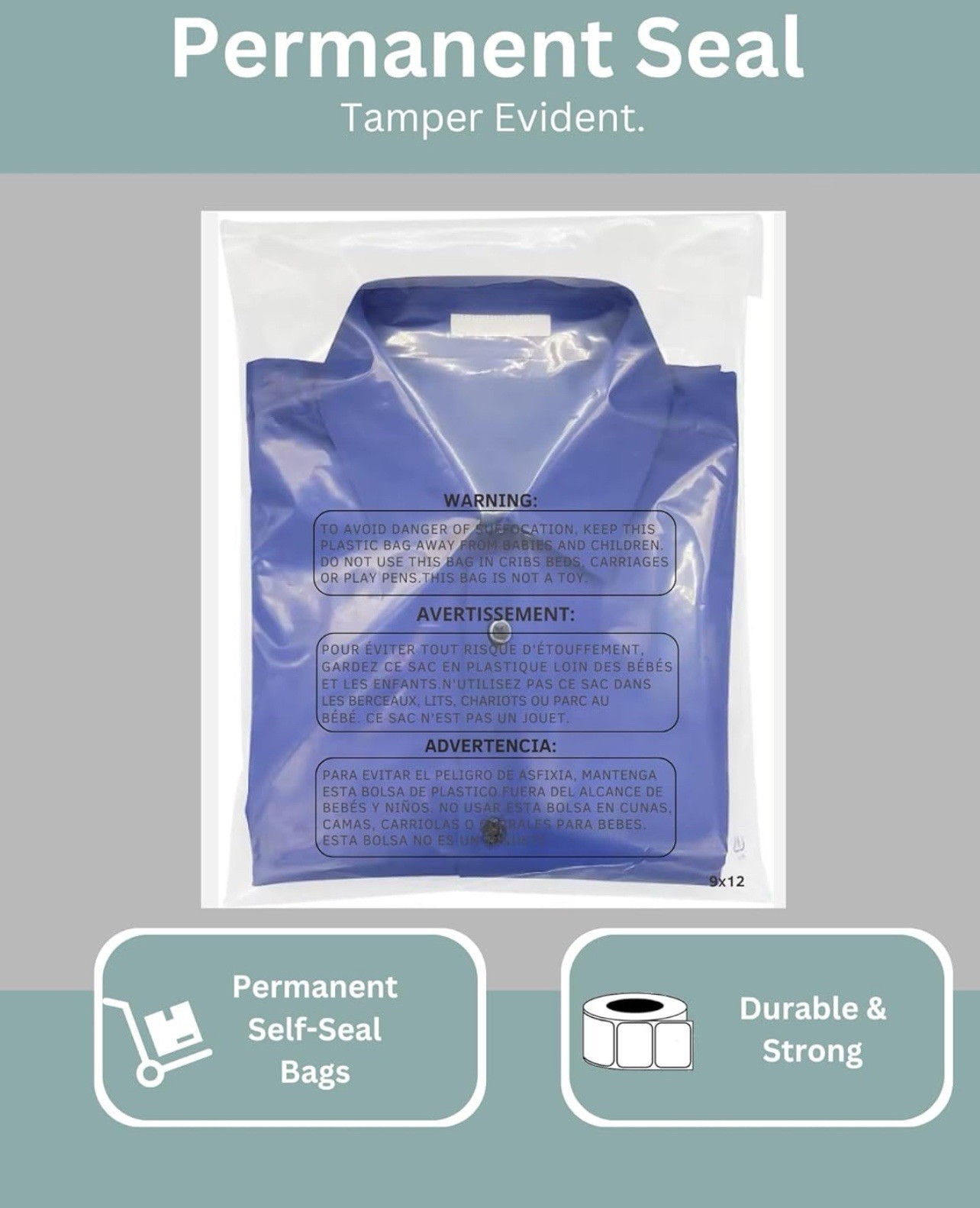 8×10 Inches (200 Counts) Self Seal Clear Poly Bags With Suffocation Warnings.
