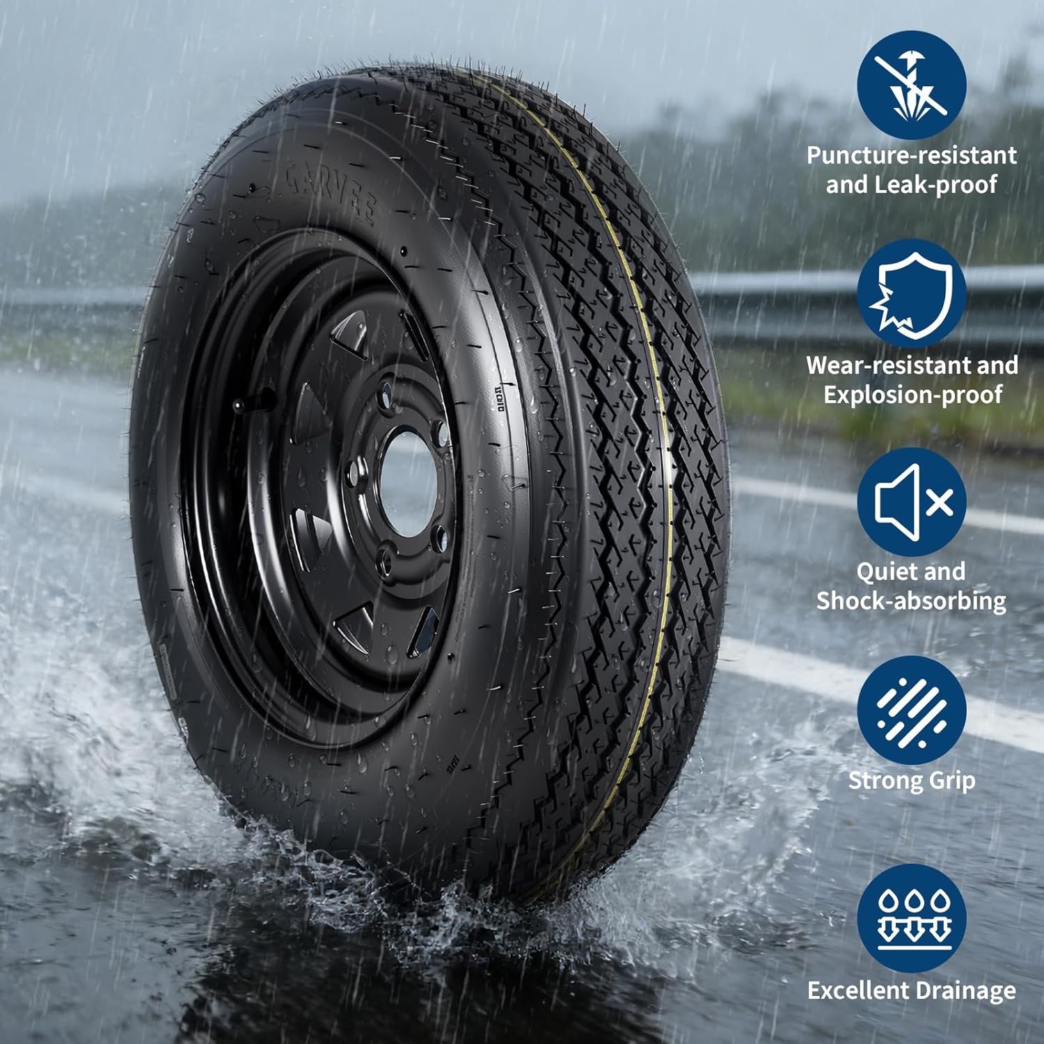 2PCS Trailer Tire On Rim 5.30-12 5 Lug Trailer Tires12In Wheels Load Range C 6PR