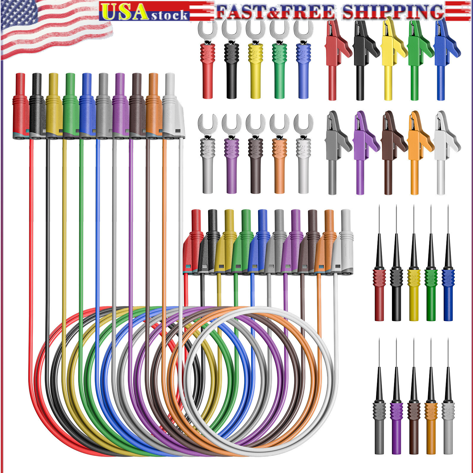 Banana Plug Silicone Test Leads Kit Fully Insulated Safety Shrouded Stackable