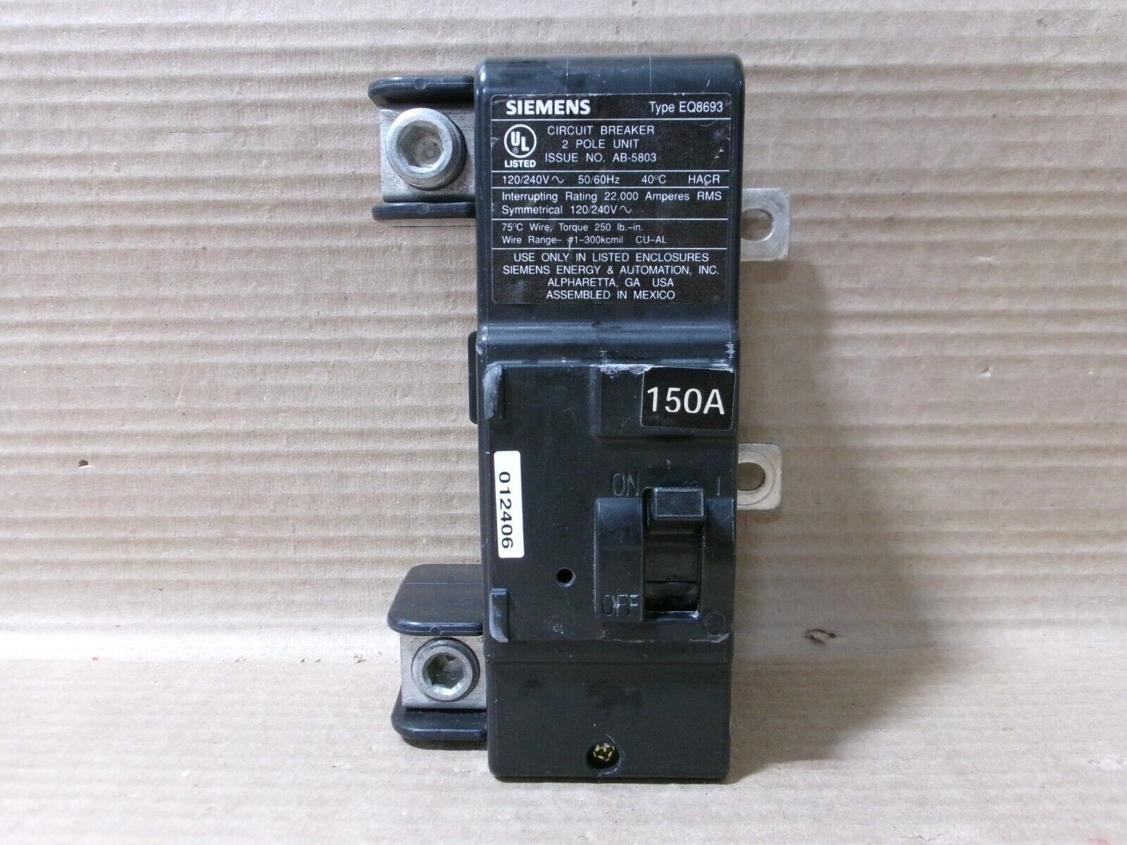 NEW ITE Siemens EQ EQ8693 2 Pole 150 Amp 120/240V Circuit Breaker MBK150A NTO