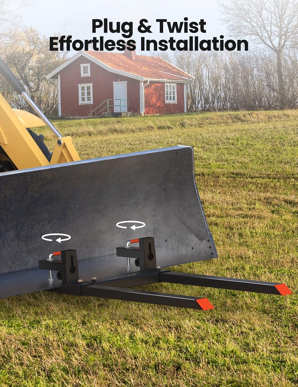 43/60″ Clamp on Pallet Forks 2000lbs/4000 Bucket Tractor Forks W/ Stabilizer Bar