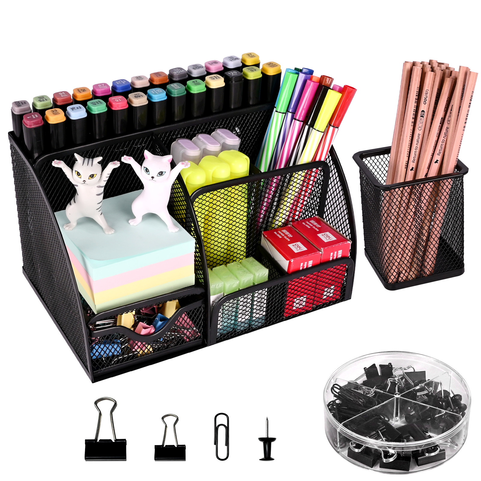 6 Compartment Mesh Desk Organizer Drawer Pen Holder Office School Supply Set