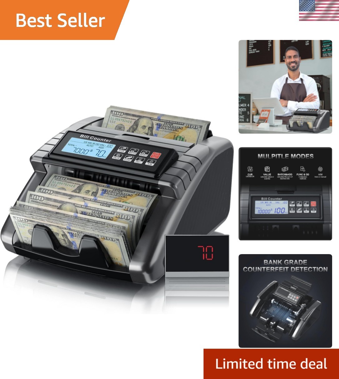 Money Counter Machine with Value Counting, Support Dollar and Euro, UV, MG, M…