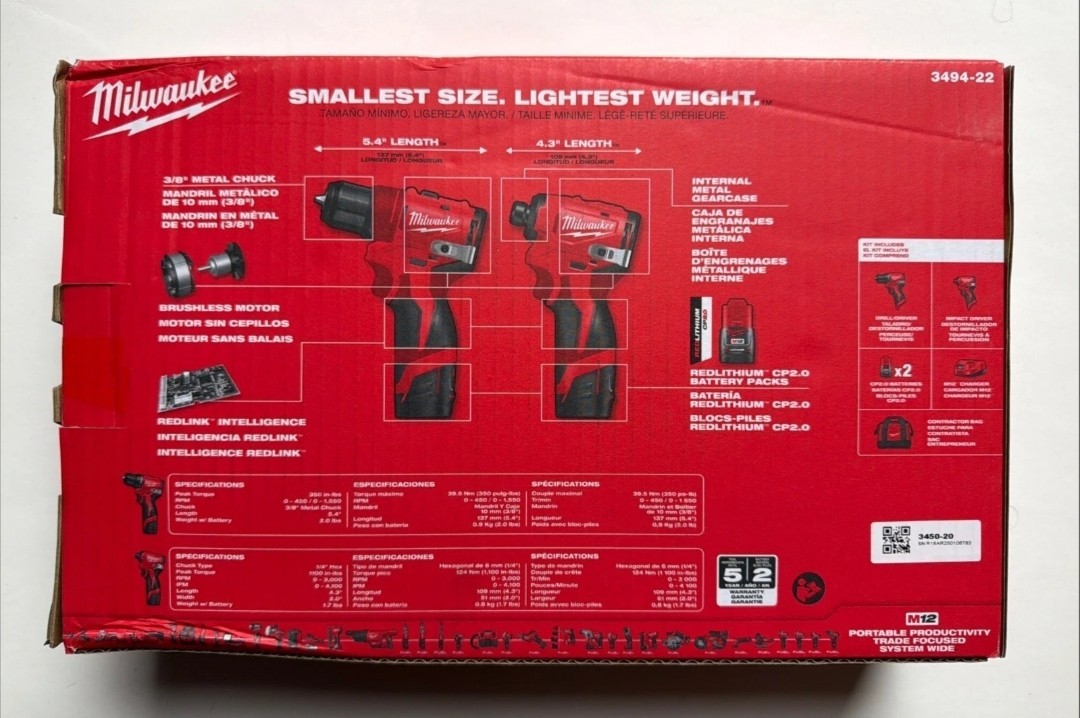 Milwaukee M12 3494-22 Subcompact 2-Tool Combo Kit Impact Driver & Drill/Driver